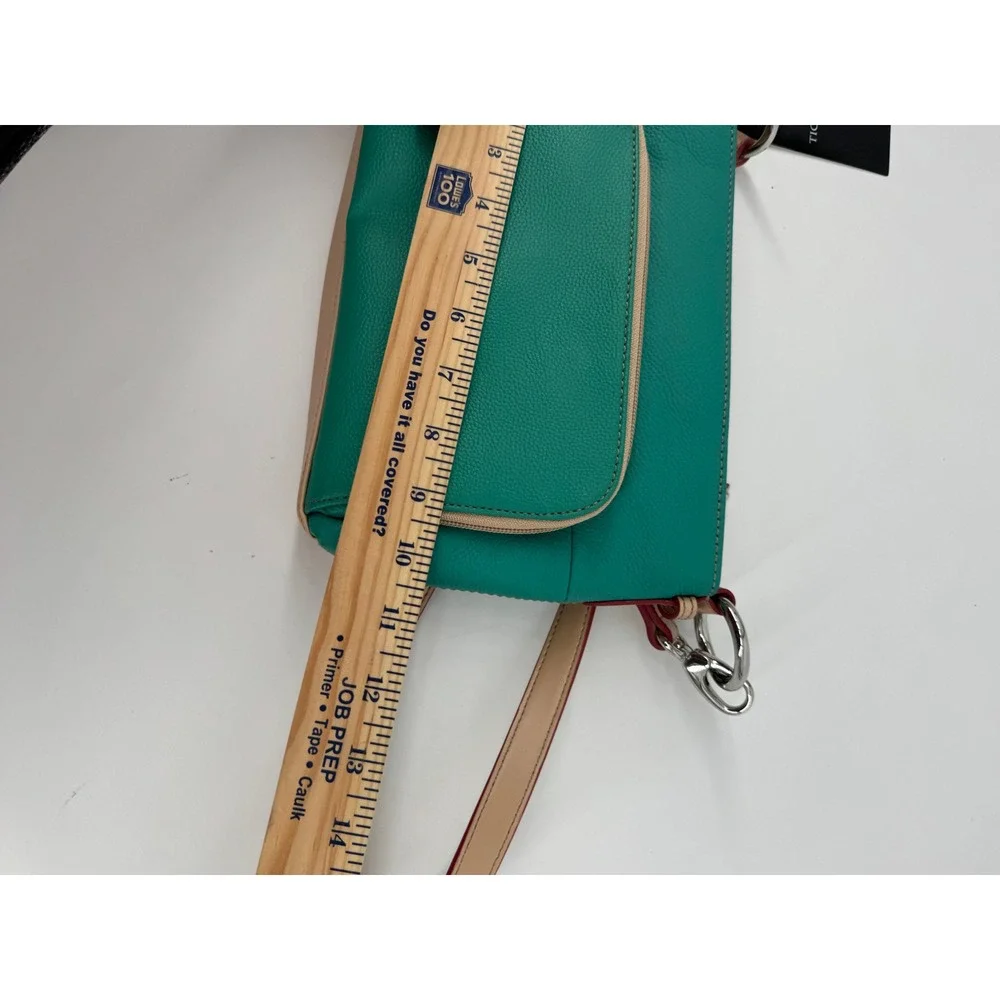 Tignanello Crossbody Bag Women Small Teal Leather Tan Trim New With Tags